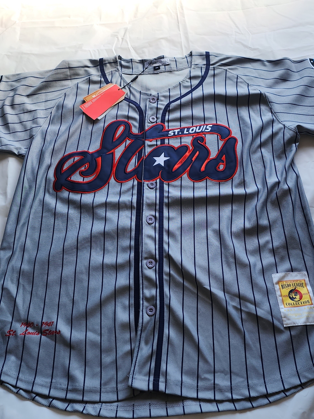 St. Louis Stars Pinstripe Baseball Jersey - Gray/Navy/Red